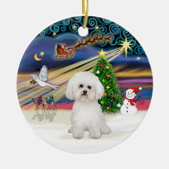 Xmas Magic - Bichon Frise 2 Ceramic Tree Decoration (Front)