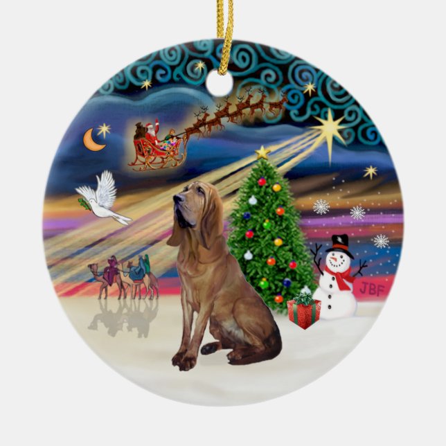 Xmas Magic - Bloodhound Ceramic Tree Decoration (Front)
