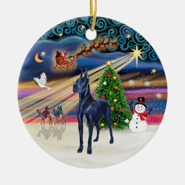Xmas Magic - Blue Great Dane Ceramic Tree Decoration (Front)