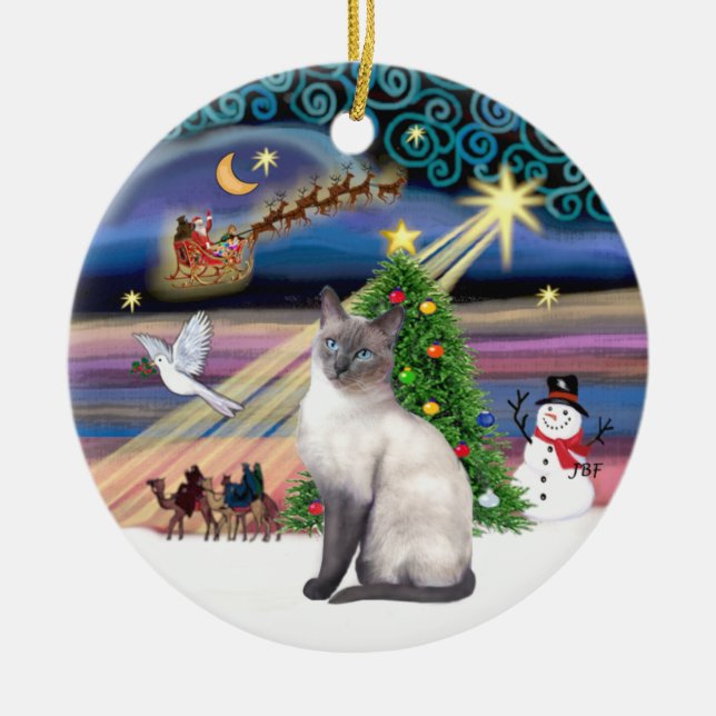 Xmas Magic - Blue Point Siamese Ceramic Tree Decoration (Front)