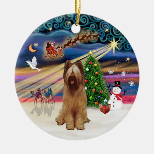 Xmas Magic - Briard (fawn) Ceramic Tree Decoration (Front)