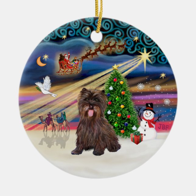 Xmas Magic - Brindle Cairn Terrier #18 Ceramic Tree Decoration (Front)