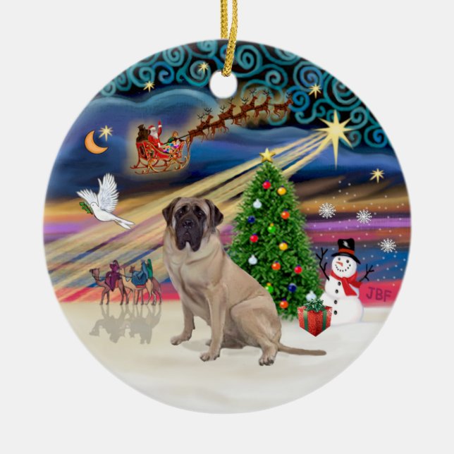 Xmas Magic - Bull Mastiff 1 Ceramic Tree Decoration (Front)