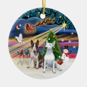 Xmas Magic - Bull Terriers (two) Ceramic Tree Decoration
