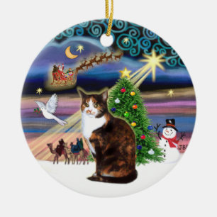 Xmas Magic - Calico cat (ASH) Ceramic Tree Decoration