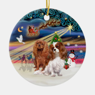 Xmas Magic - Cavaliers (two-Ruby-Blenheim) Ceramic Tree Decoration