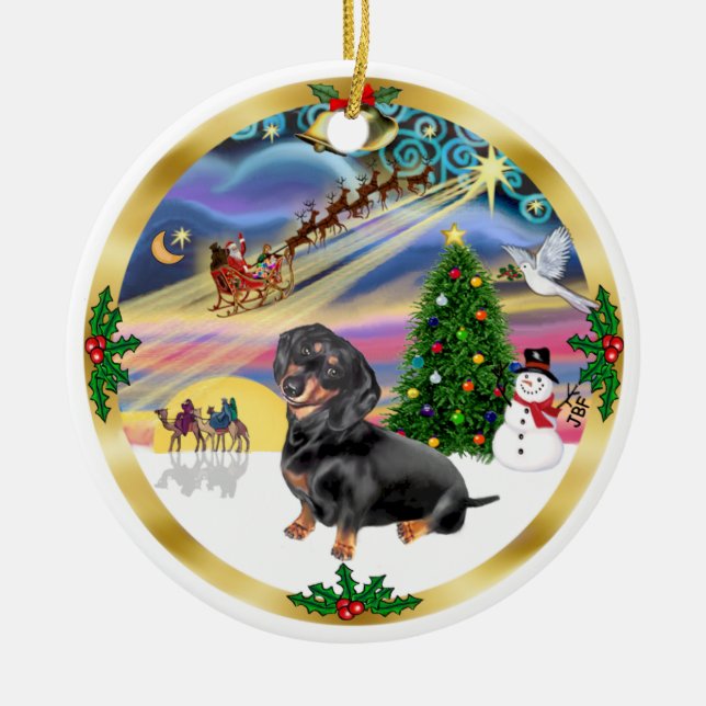 Xmas Magic - Dachshund (BT 4) Ceramic Tree Decoration (Front)