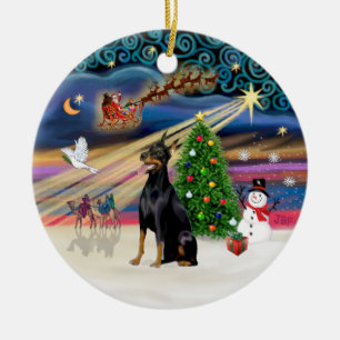 Xmas Magic - Doberman (black-tan) Ceramic Tree Decoration