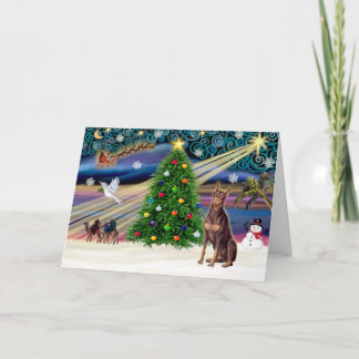 Xmas Magic-Doberman Red1 Holiday Card