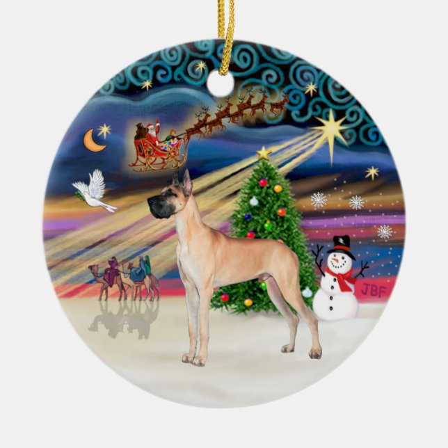 Xmas Magic - Fawn Great Dane (stand) Ceramic Tree Decoration (Front)