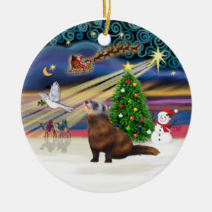 Xmas Magic - Ferret 1 Ceramic Tree Decoration