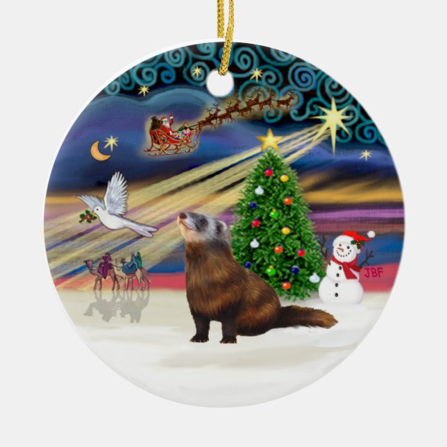 Xmas Magic - Ferret 1 Ceramic Tree Decoration (Front)