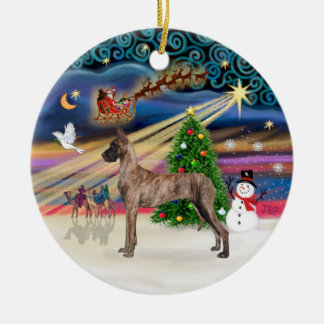 Xmas Magic - Great Dane (brindle stand) Ceramic Tree Decoration