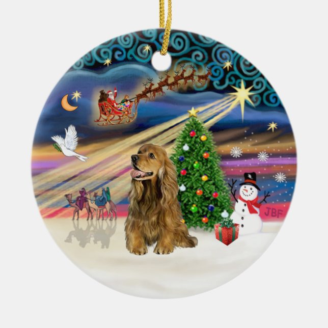 Xmas Magic - Honey Brown Cocker Spaniel Ceramic Tree Decoration (Front)