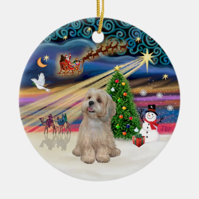 Xmas Magic - Lhasa Apso (R2) Ceramic Tree Decoration (Front)