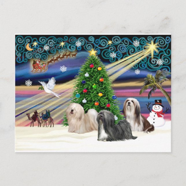 Xmas Magic-Lhasa Apso-Trio Holiday Postcard (Front)