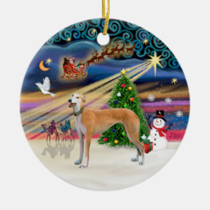 Xmas Magic - Light red Greyhound Ceramic Tree Decoration