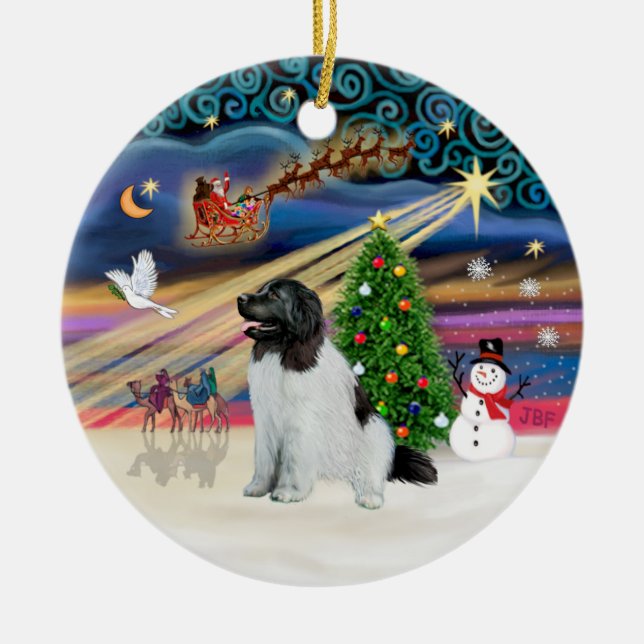 Xmas Magic - Newfoundland (Landseer #1) Ceramic Tree Decoration (Front)