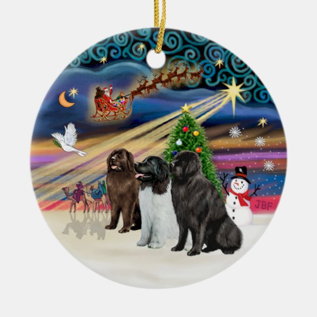Xmas Magic - Newfoundland (THREE) Ceramic Tree Decoration (Front)