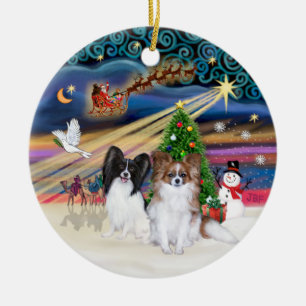 Xmas Magic - Papillons (two-BW+Sable) Ceramic Tree Decoration