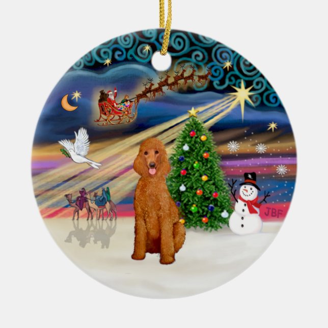 Xmas Magic - Poodle (Standard apricot) Ceramic Tree Decoration (Front)