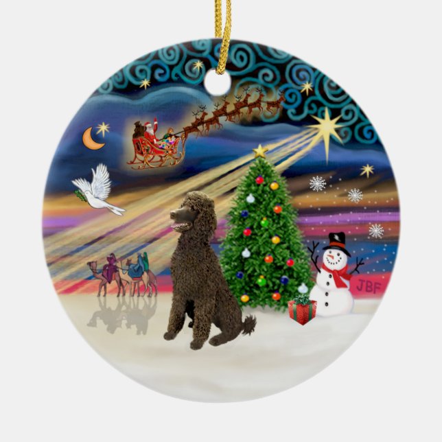 Xmas Magic - Poodle (Standard Chocolate) Ceramic Tree Decoration (Front)