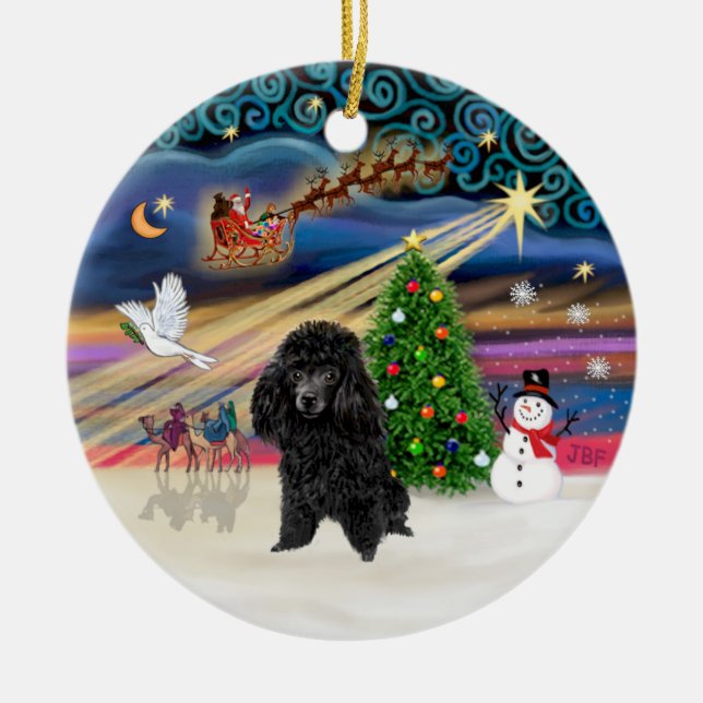 Xmas Magic - Poodle (toy black) Ceramic Tree Decoration (Front)