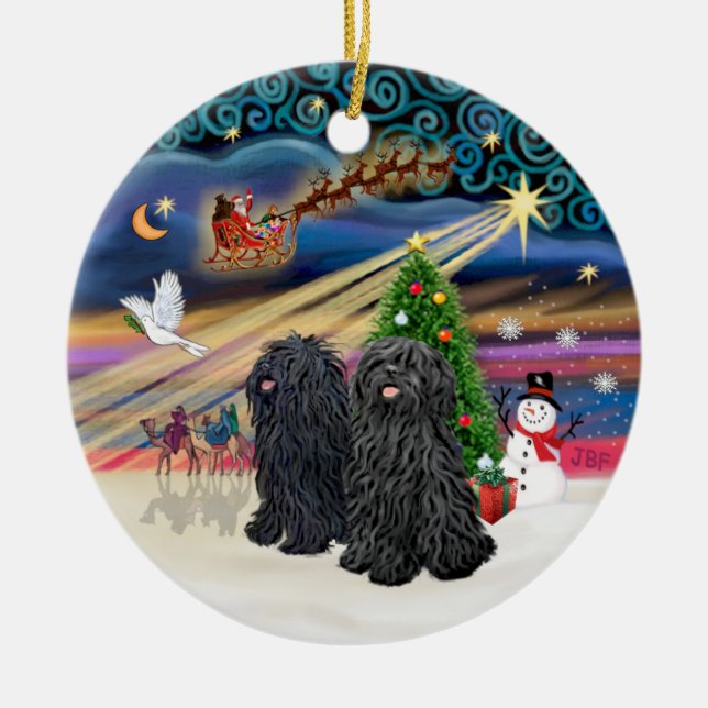 Xmas Magic - Puli (TWO) Ceramic Tree Decoration (Front)