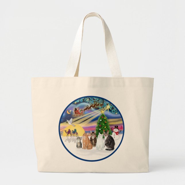Xmas Magic (R) - Five cats (AmSH) Large Tote Bag (Front)