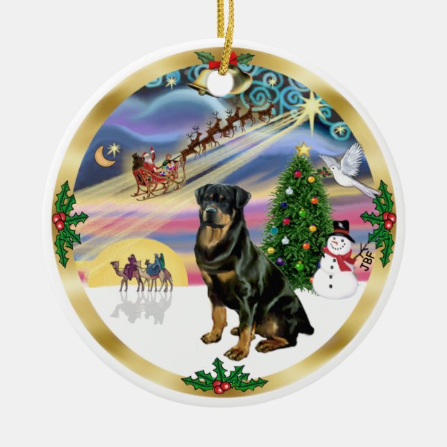 Xmas Magic - Rottweiler 3 Ceramic Tree Decoration (Front)