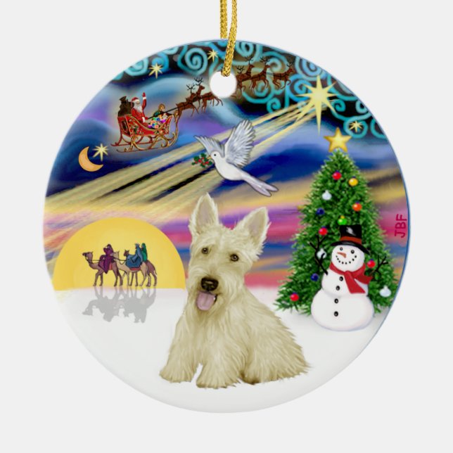 Xmas Magic - Scottish Terrier (Wheaten) Ceramic Tree Decoration (Front)