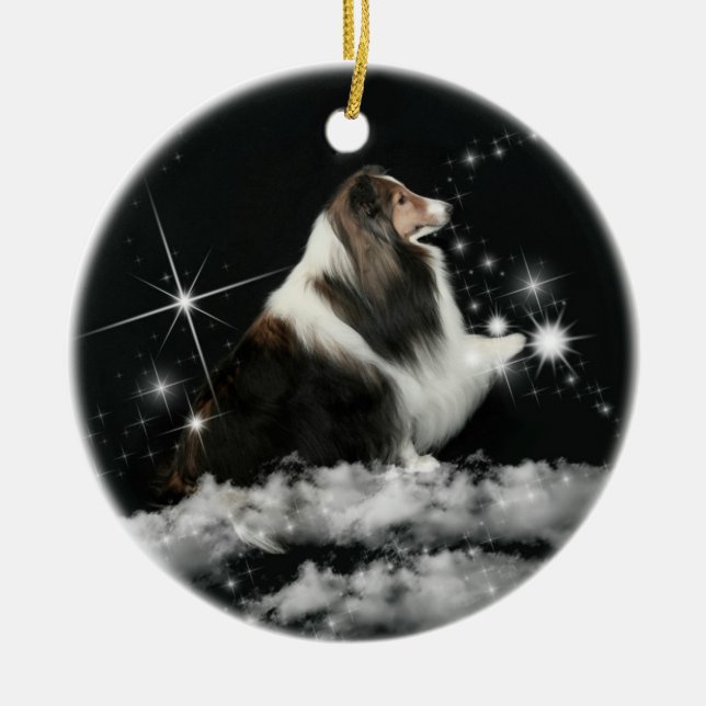 Xmas Magic Sheltie Ceramic Tree Decoration (Front)