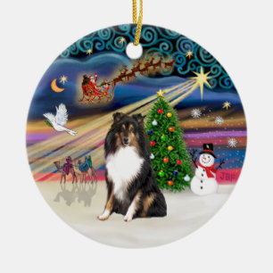 Xmas Magic - Shetland Sheepdog (tri) Ceramic Tree Decoration