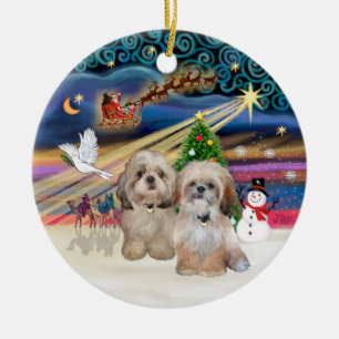 Xmas Magic - Shih Tzu (TWO - P+Y) Ceramic Tree Decoration