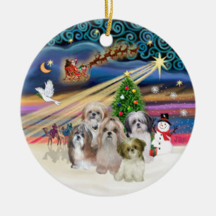 Xmas Magic - Shih Tzus (FIVE) Ceramic Tree Decoration