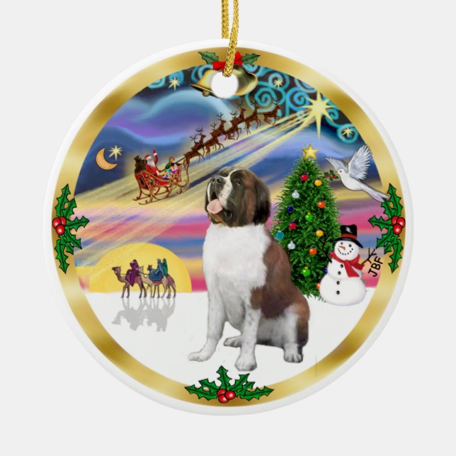 Xmas Magic - St. Bernard 1 Ceramic Tree Decoration (Front)