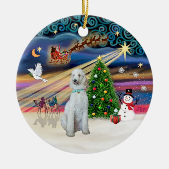 Xmas Magic - Standard Poodle (cream/white) Ceramic Tree Decoration (Front)