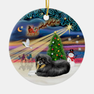 Xmas Magic - TibetanSpaniel (black-tan) Ceramic Tree Decoration