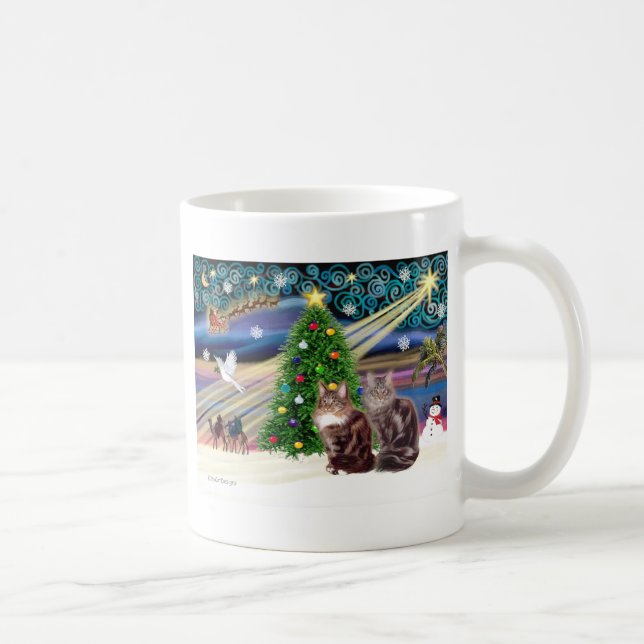 Xmas Magic - Two Maine Coon cats Coffee Mug (Right)
