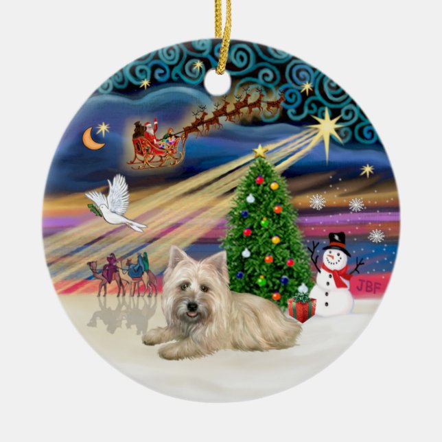 Xmas Magic - Wheaten Cairn Terrier #4 (lying) Ceramic Tree Decoration (Front)