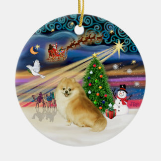 Xmas Magic - Wolf Sable Pomeranian Ceramic Tree Decoration
