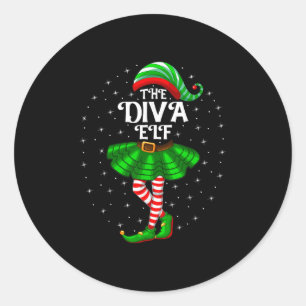 Xmas Matching Family Women Girls Mum The Diva Elf  Classic Round Sticker