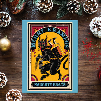 Xmas Merry Krampus Naughty Brats Circus Poster Holiday Postcard