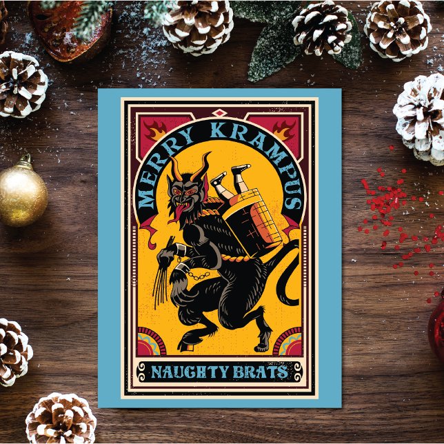 Xmas Merry Krampus Naughty Brats Circus Poster  Holiday Postcard (Add some fun to your Christmas greetings with this Krampus postcard design.)