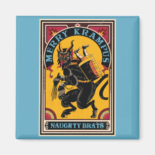 Xmas Merry Krampus Naughty Brats Circus Poster Magnet