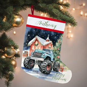 Xmas Monster Truck  Large Christmas Stocking