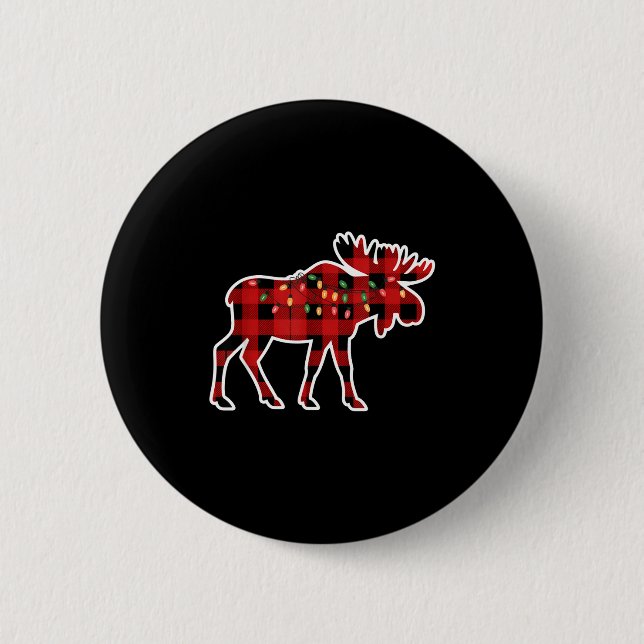 Xmas Moose Red And Black Buffalo Plaid Christmas L 6 Cm Round Badge (Front)