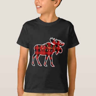 Xmas Moose Red And Black Buffalo Plaid Christmas L T-Shirt