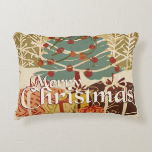 Xmas Motif, with Presents Under the Christmas Tree Decorative Cushion