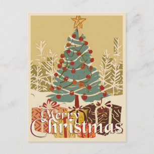 Xmas Motif, with Presents Under the Christmas Tree Holiday Postcard